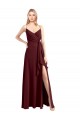 A-Line V-Neck Chiffon Long Floor Length Burgundy Gold Bridesmaid Dress Belfast