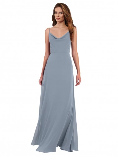 A-Line Cowl Neck Soft Chiffon Long Dusty Blue Formal Dress / Bridesmaid Dress Belfast