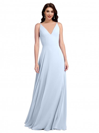 A-Line V-Neck Soft Chiffon Long Light Sky Blue Evening Dress / Bridesmaid Dress Belfast