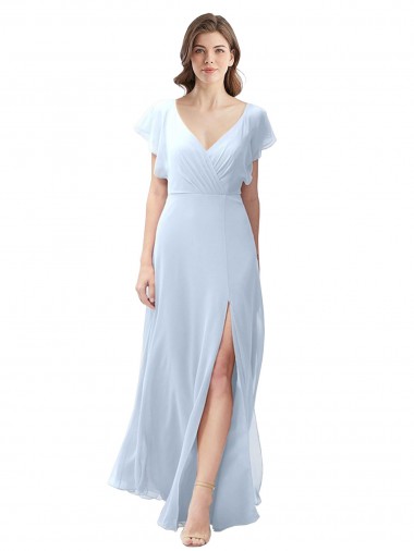 A-Line V-Neck Soft Chiffon Long Light Sky Blue Bridesmaid Dress / Formal Dress Belfast