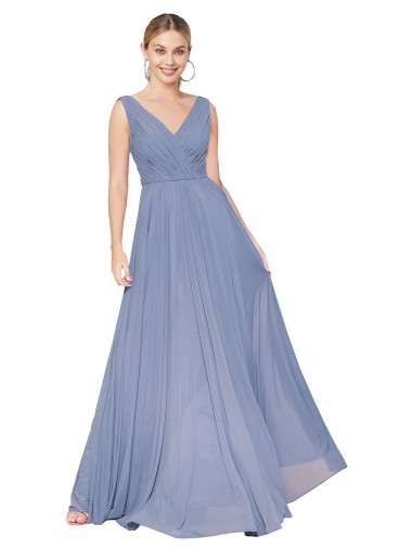 A-Line High Neck Soft Chiffon Long Dusty Blue Formal Evening Gown / Prom Dress / Bridesmaid Dress Belfast
