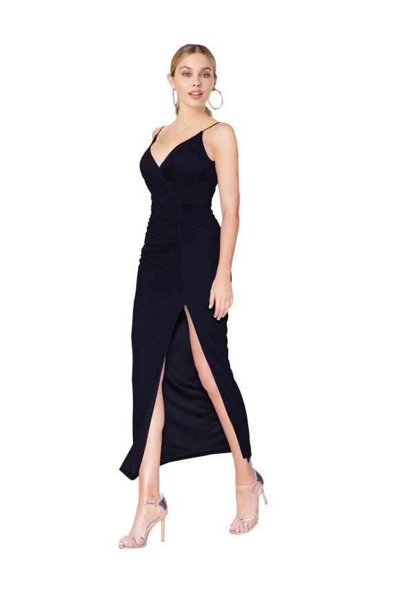 Mermaid High Neck Soft Chiffon Knee Length Dark Navy Formal Evening Gown / Prom Dress / Bridesmaid Dress Belfast