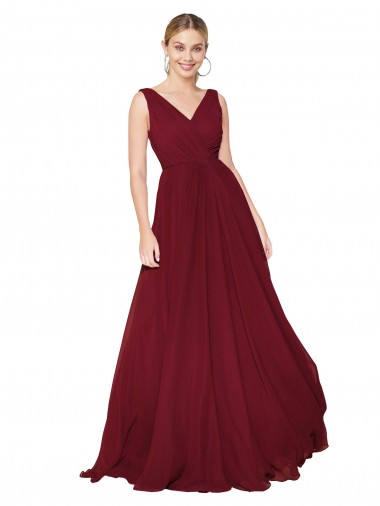 A-Line High Neck Soft Chiffon Long Burgundy Formal Dress / Bridesmaid Dress Belfast