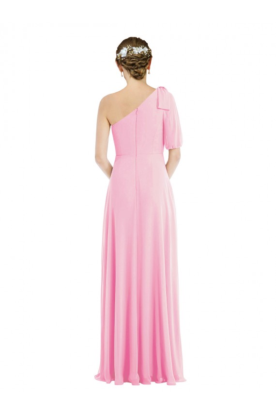 Trumpet One Shoulder Soft Chiffon Long Barely Pink Semi Formal Evening Dress / Bridesmaid Dress Belfast