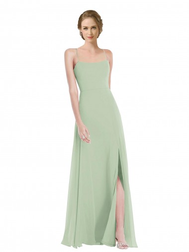 A-Line Scoop Neck Soft Chiffon Long Sage Semi Formal Evening Dress / Bridesmaid Dress Belfast