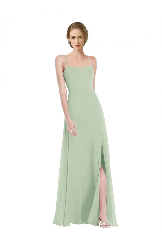A-Line Scoop Neck Soft Chiffon Long Sage Semi Formal Evening Dress / Bridesmaid Dress Belfast