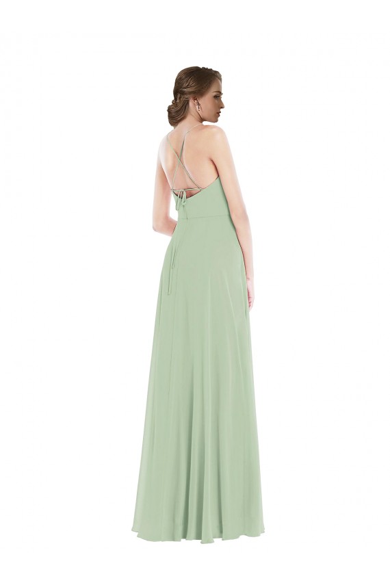A-Line Scoop Neck Soft Chiffon Long Sage Semi Formal Evening Dress / Bridesmaid Dress Belfast