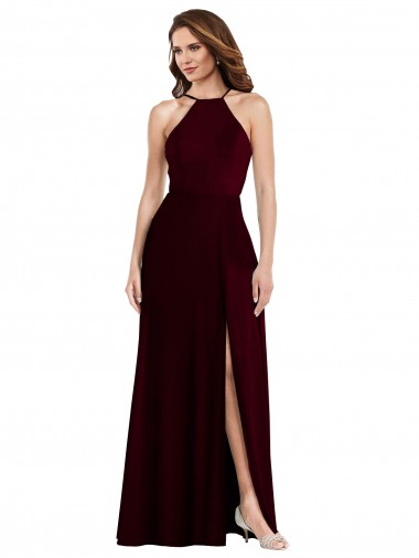 A-Line Halter Neck Soft Chiffon Long Burgundy Gold Semi Formal Evening Dress / Bridesmaid Dress Belfast