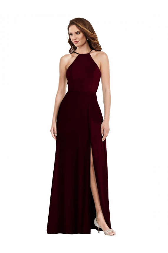 A-Line Halter Neck Soft Chiffon Long Burgundy Gold Semi Formal Evening Dress / Bridesmaid Dress Belfast