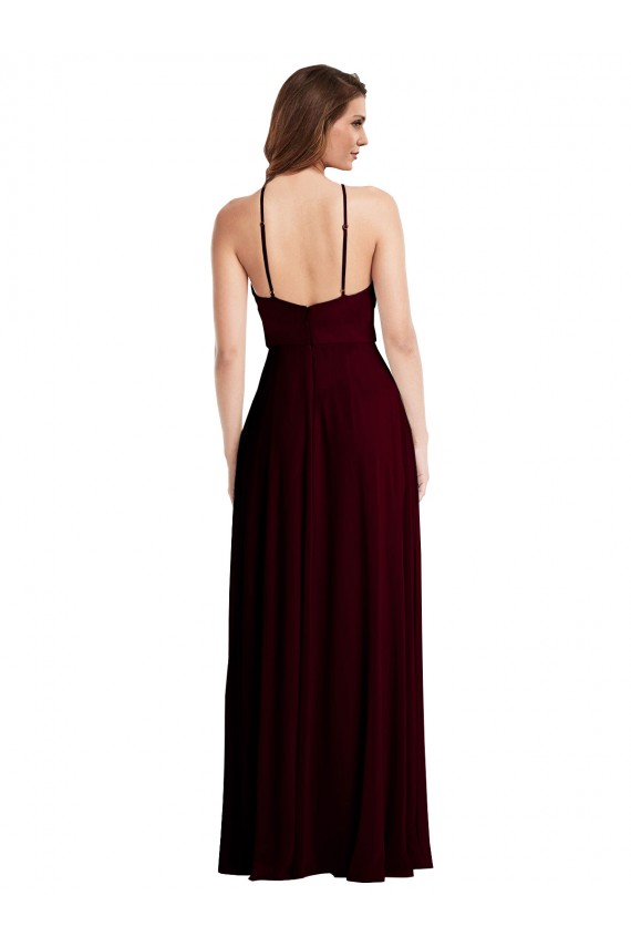 A-Line Halter Neck Soft Chiffon Long Burgundy Gold Semi Formal Evening Dress / Bridesmaid Dress Belfast