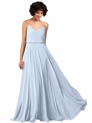 A-Line V-Neck Soft Chiffon Long Light Sky Blue Formal Dress / Bridesmaid Dress Belfast