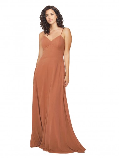 A-Line V-Neck Soft Chiffon Long Rosewood Bridesmaid Dress Belfast