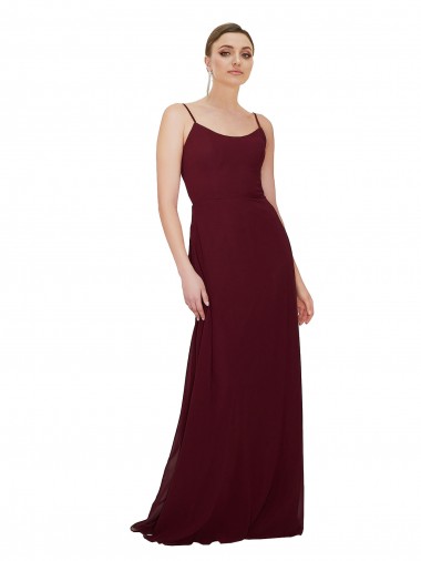 A-Line Scoop Neck Soft Chiffon Long Burgundy Gold Bridesmaid Dress Belfast