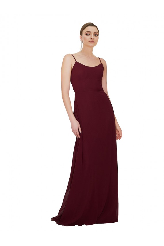 A-Line Scoop Neck Soft Chiffon Long Burgundy Gold Bridesmaid Dress Belfast