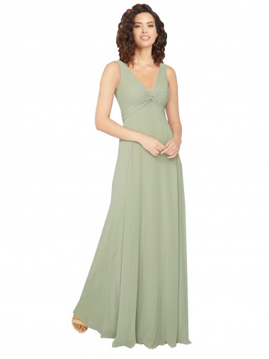 A-Line V-Neck Chiffon Long Sage Bridesmaid Dress / Evening Dress Belfast