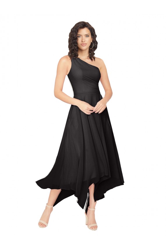 A-Line Strapless Soft Chiffon Midi Length Black High Low Bridesmaid Dress Belfast