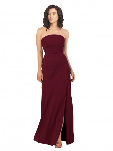 Sheath Strapless Soft Chiffon Long Burgundy Bridesmaid Dress Belfast