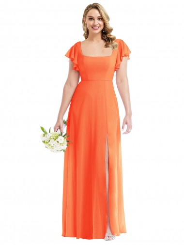 A-Line Square Neck Soft Chiffon Long Tangerine Tango Semi Formal Evening Dress / Bridesmaid Dress Belfast