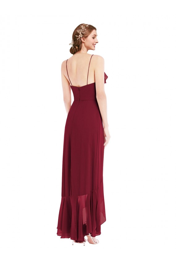 A-Line V-Neck Soft Chiffon Long Burgundy High Low Evening Gown / Bridesmaid Dress Belfast