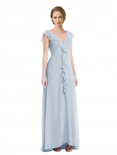 A-Line V-Neck Soft Chiffon Long Sea Glass Black Tie Evening Gown / Bridesmaid Dress Belfast