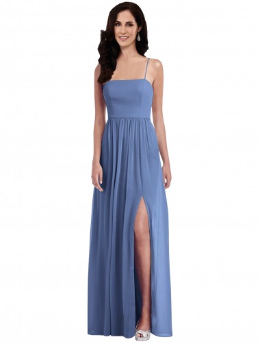 A-Line Spaghetti Straps Soft Chiffon Long Windsor Blue Semi Formal Evening Dress / Bridesmaid Dress Belfast