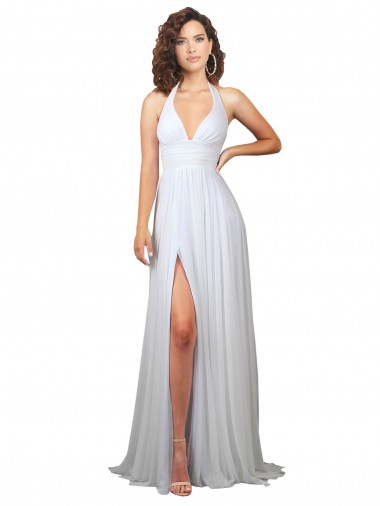 A-Line V-Neck Soft Chiffon Sweep Train White Beach Wedding Dress Belfast