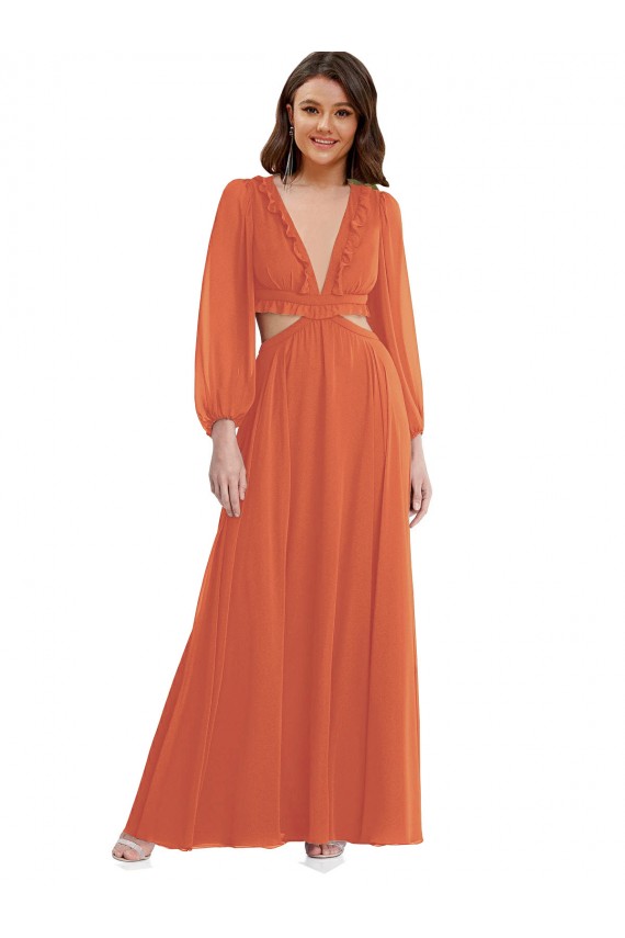 A-Line V-Neck Soft Chiffon Long Firecracker High Low Evening Gown / Bridesmaid Dress Belfast