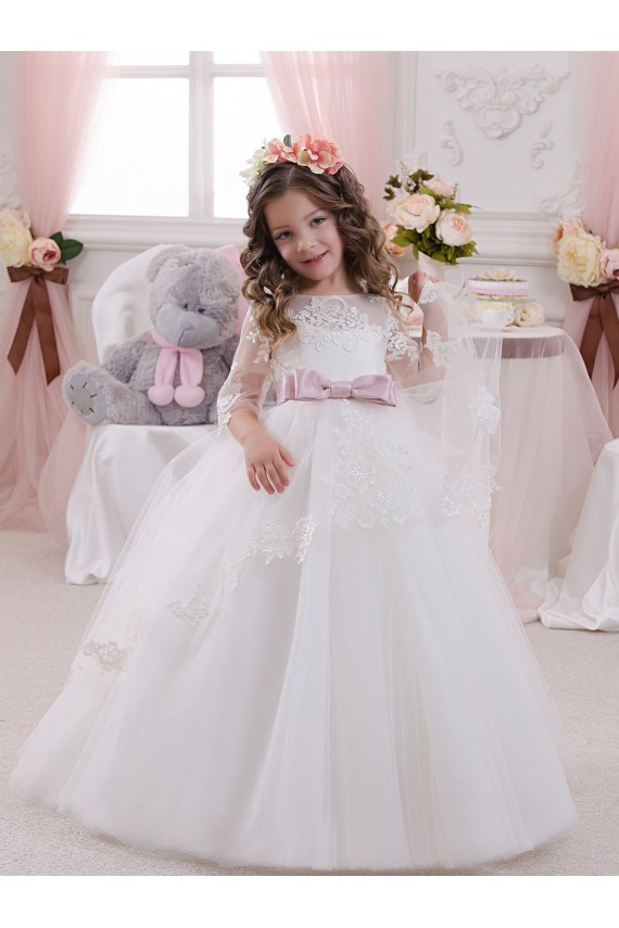 Ball Gowns Bateau Neck Tulle & Lace Chapel Train Ivory Flower Girl Dress Belfast