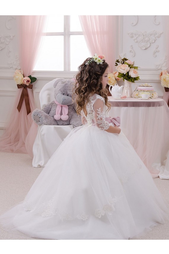 Ball Gowns Bateau Neck Tulle & Lace Chapel Train Ivory Flower Girl Dress Belfast