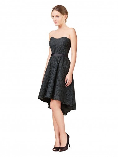A-Line Sweetheart Lace Knee Length Slate Grey High Low Bridesmaid Dress Belfast