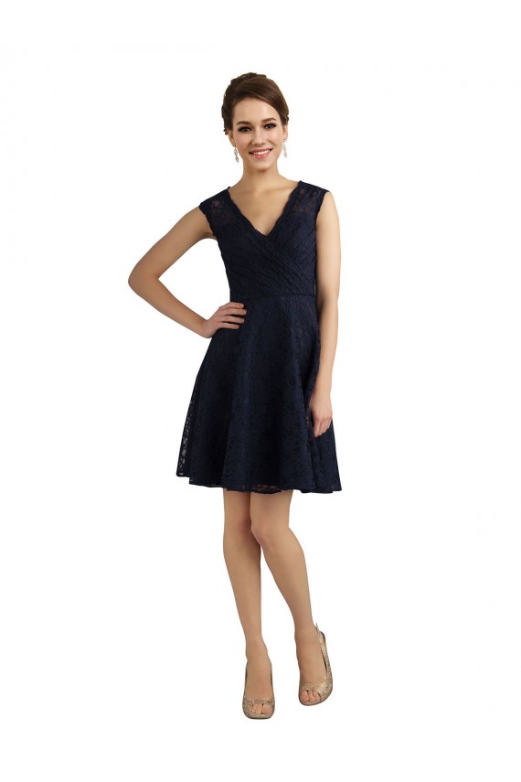 A-Line V-Neck Lace Knee Length Dark Navy Bridesmaid Dress / Evening Dress Belfast