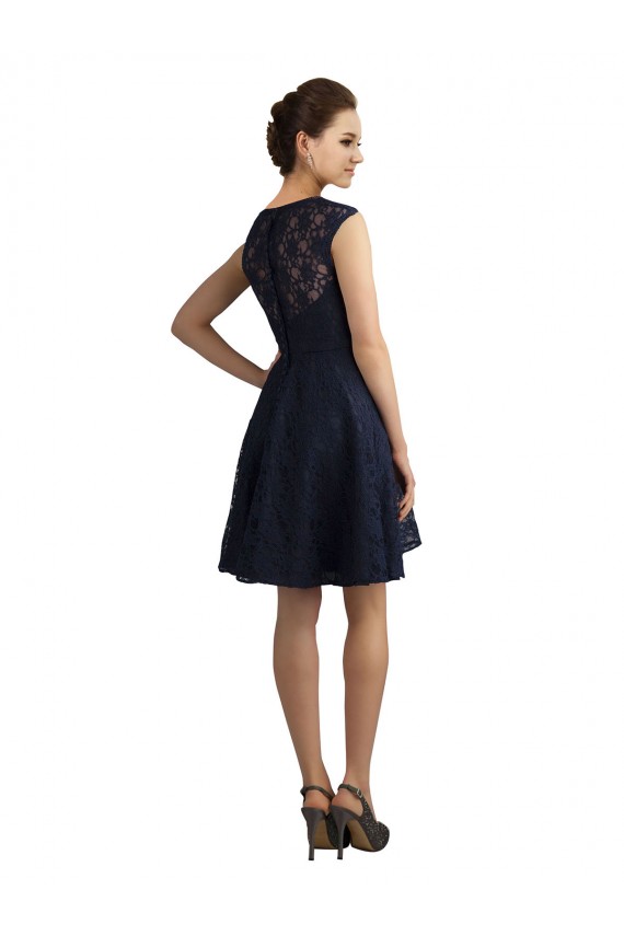 A-Line V-Neck Lace Knee Length Dark Navy Bridesmaid Dress / Evening Dress Belfast
