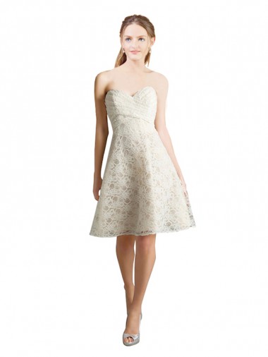 A-Line Strapless Lace Knee Length Ivory,Champagne Bridesmaid Dress Belfast