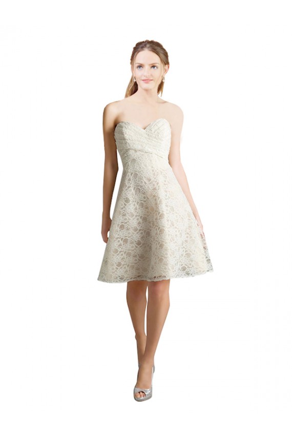 A-Line Strapless Lace Knee Length Ivory,Champagne Bridesmaid Dress Belfast