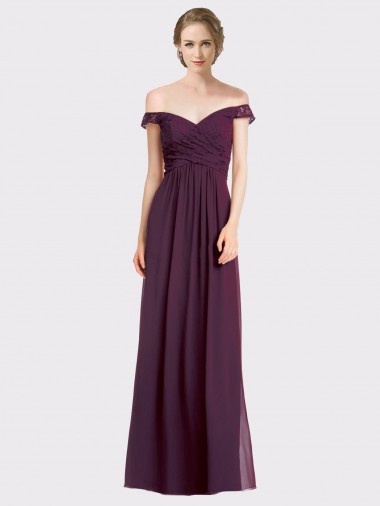 A-Line Sweetheart Soft Chiffon & Lace Long Grape Bridesmaid Dress Belfast