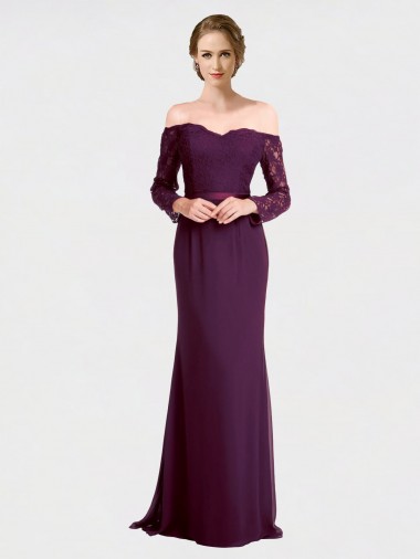 Mermaid Off the Shoulder Soft Chiffon & Lace Long Grape Bridesmaid Dress Belfast
