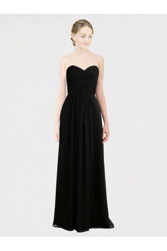 A-Line Strapless Soft Chiffon & Lace Long Black Bridesmaid Dress Belfast