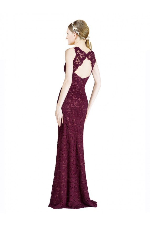 A-Line High Neck Lace Long Burgundy Gold Prom Dress / Bridesmaid Dress Belfast