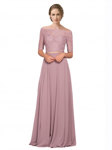 A-Line Off the Shoulder Soft Chiffon & Lace Long Prom Dress / Bridesmaid Dress Belfast