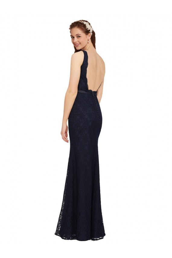 Sheath V-Neck Lace Long Dark Navy Bridesmaid Dress Belfast