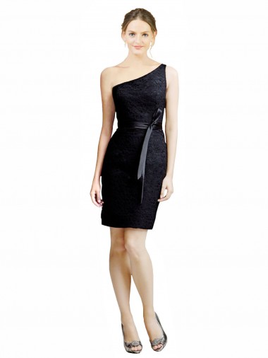A-Line One Shoulder Lace Knee Length Black Bridesmaid Dress Belfast