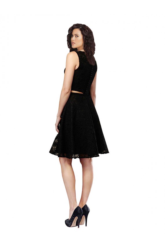 A-Line Jewel Neck Lace Knee Length Black Bridesmaid Dress Belfast