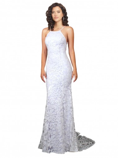 Sheath High Neck Lace Sweep Train White Wedding Dress Belfast
