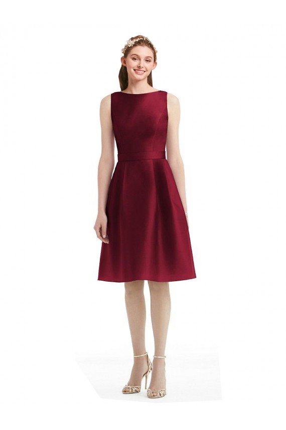 A-Line Bateau Neck Satin Knee Length Burgundy Bridesmaid Dress Belfast