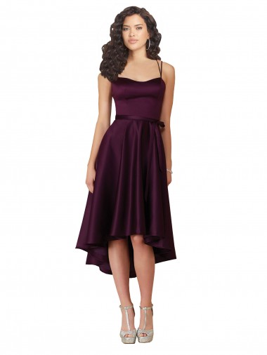 A-Line Scoop Neck Neck Satin Short Grape High Low Prom Dress / Bridesmaid Dress Belfast