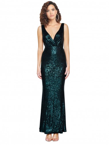 Mermaid V-Neck Sequin Long Dark Green Bridesmaid Dress / Evening Dress Belfast