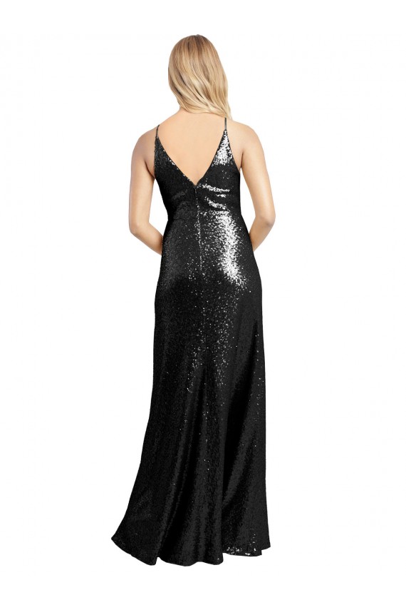 A-Line V-Neck Sequin Long Black Formal Evening Gown / Prom Dress / Bridesmaid Dress Belfast