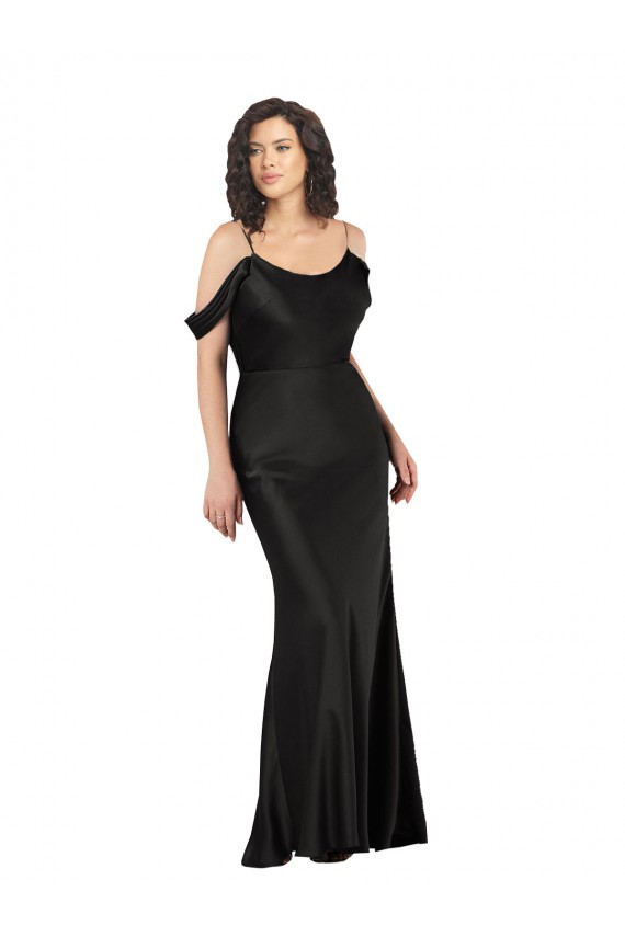 A-Line Off the Shoulder Silk like Satin Long Black Formal Evening Gown / Prom Dress / Bridesmaid Dress Belfast