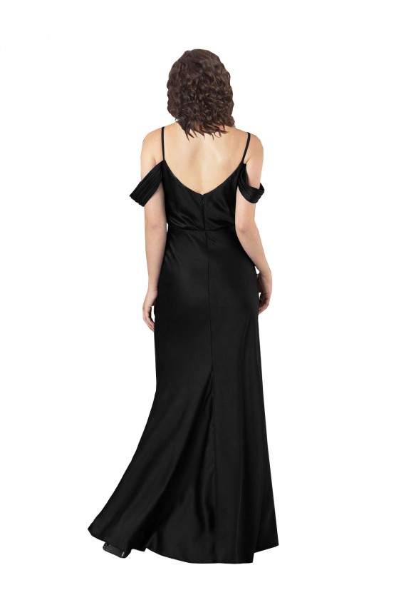 A-Line Off the Shoulder Silk like Satin Long Black Formal Evening Gown / Prom Dress / Bridesmaid Dress Belfast