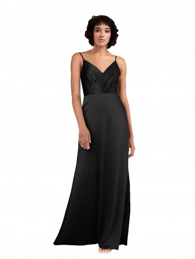 Column V-Neck Silk like Satin Long Black Formal Evening Gown / Prom Dress / Bridesmaid Dress Belfast